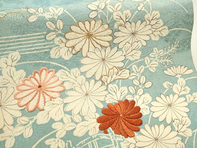 平和屋着物●中国三大刺繍　相楽刺繍　九寸開き名古屋帯　駒刺繍　菊　正絹　逸品　CAAT8346hy