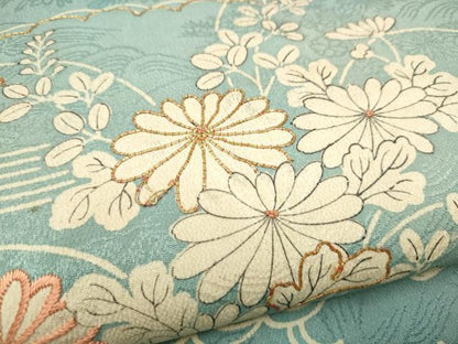 平和屋着物●中国三大刺繍　相楽刺繍　九寸開き名古屋帯　駒刺繍　菊　正絹　逸品　CAAT8346hy
