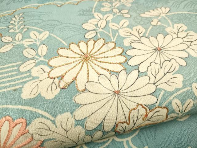 平和屋着物●中国三大刺繍　相楽刺繍　九寸開き名古屋帯　駒刺繍　菊　正絹　逸品　CAAT8346hy