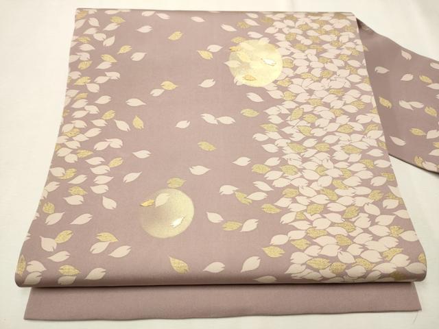 平和屋着物●塩瀬　九寸名古屋帯　駒刺繍　満月　舞花びら　金糸　正絹　逸品　CAAT8347hy