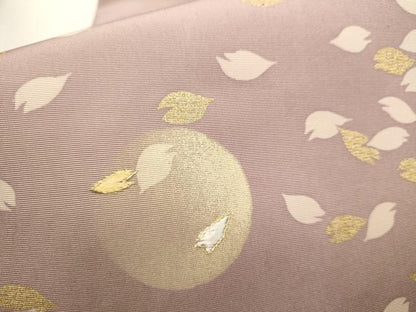 平和屋着物●塩瀬　九寸名古屋帯　駒刺繍　満月　舞花びら　金糸　正絹　逸品　CAAT8347hy