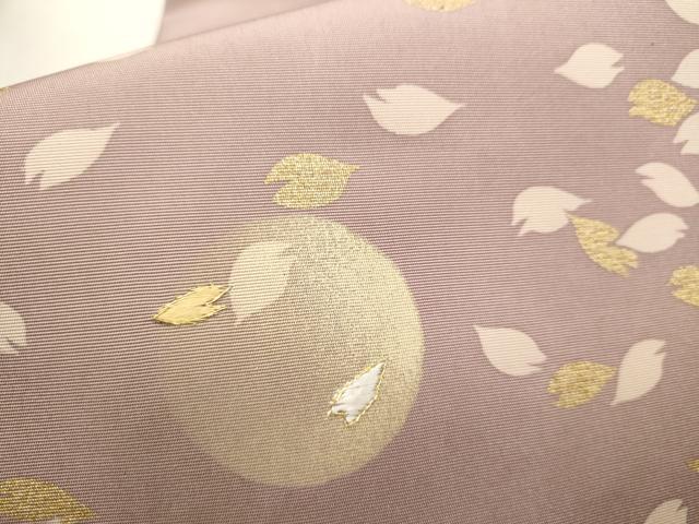 平和屋着物●塩瀬　九寸名古屋帯　駒刺繍　満月　舞花びら　金糸　正絹　逸品　CAAT8347hy