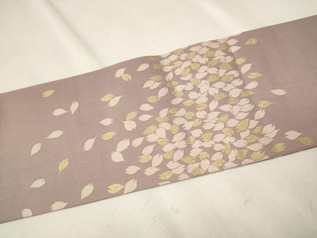 平和屋着物●塩瀬　九寸名古屋帯　駒刺繍　満月　舞花びら　金糸　正絹　逸品　CAAT8347hy