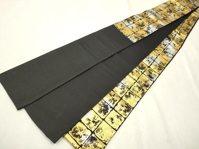 平和屋着物●男性　角帯　変わり市松文様　黒地　金銀彩　正絹　逸品　CAAT8350hy