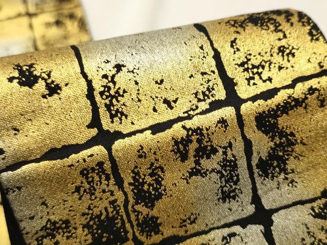 平和屋着物●男性　角帯　変わり市松文様　黒地　金銀彩　正絹　逸品　CAAT8350hy