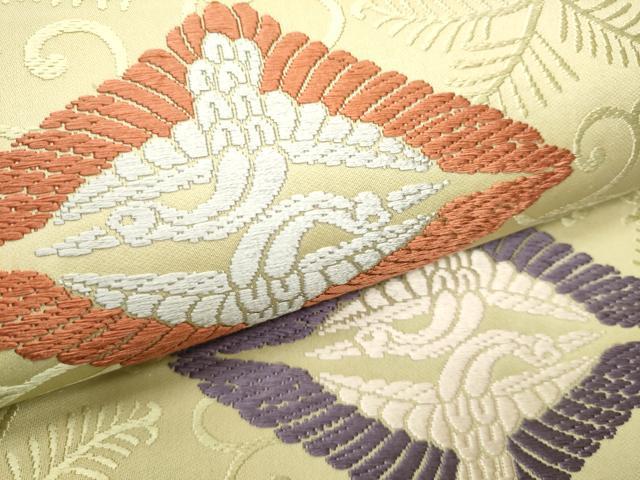 平和屋着物●六通柄袋帯 唐織 菱飛鶴文 正絹 逸品 CAAT8373hy