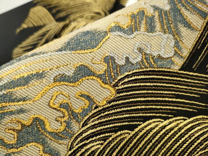 平和屋着物●創作 爪掻き本綴れ つけ帯 流水文 黒地 金糸 正絹 逸品 CAAT8388hy