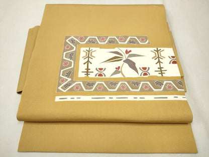 平和屋着物●塩瀬　つけ帯　刺繍　枝花文　金彩　正絹　逸品　CAAT8392hy