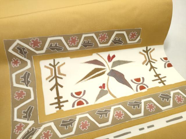 平和屋着物●塩瀬　つけ帯　刺繍　枝花文　金彩　正絹　逸品　CAAT8392hy