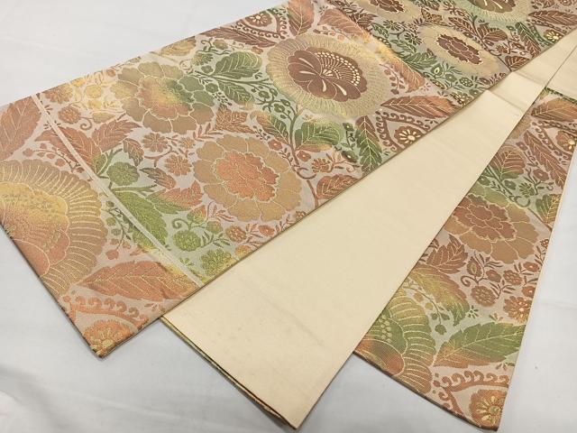 平和屋着物◎六通柄袋帯 草花文 金糸 正絹 逸品 CAAT8670kb