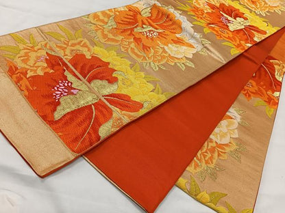 平和屋着物◎六通柄袋帯 唐織 草花文 金糸 正絹 逸品 CAAT8720kb