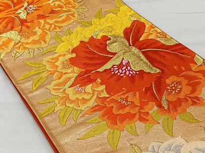 平和屋着物◎六通柄袋帯 唐織 草花文 金糸 正絹 逸品 CAAT8720kb