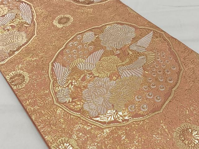 平和屋着物◎六通柄袋帯 船場牡丹孔雀文 正絹 逸品 CAAT8721kb
