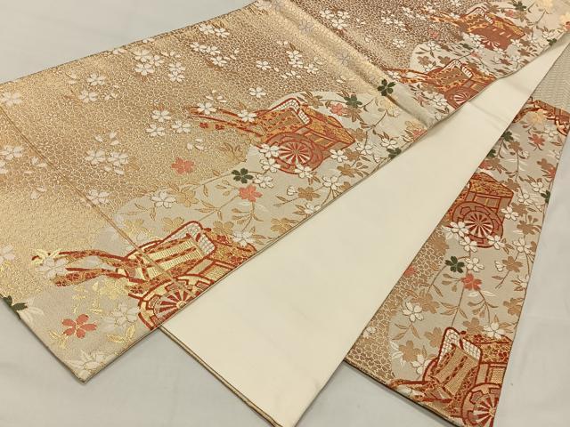 平和屋着物◎六通柄袋帯 唐織 枝垂れ花文 金糸 正絹 逸品 CAAT8732kb