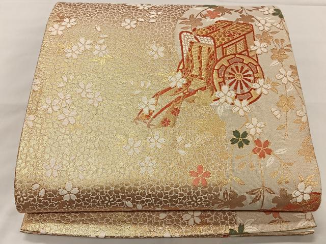 平和屋着物◎六通柄袋帯 唐織 枝垂れ花文 金糸 正絹 逸品 CAAT8732kb