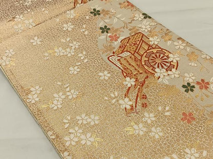 平和屋着物◎六通柄袋帯 唐織 枝垂れ花文 金糸 正絹 逸品 CAAT8732kb
