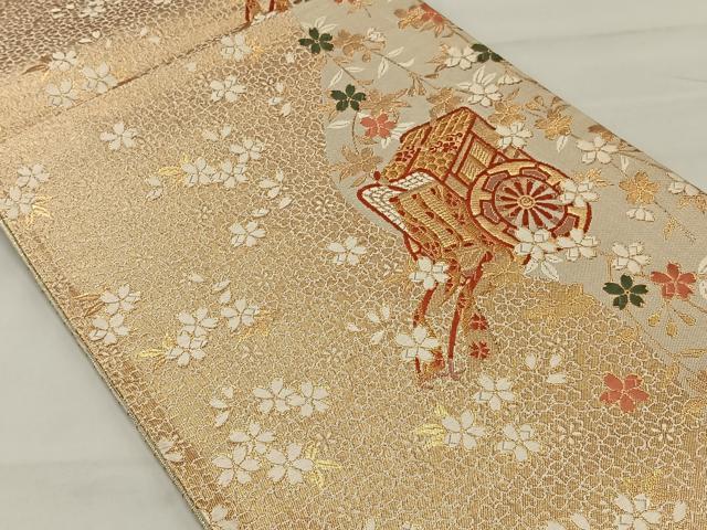 平和屋着物◎六通柄袋帯 唐織 枝垂れ花文 金糸 正絹 逸品 CAAT8732kb