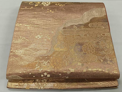 平和屋着物◎六通柄袋帯 エ霞風景文 金糸 正絹 逸品 CAAT8736kb