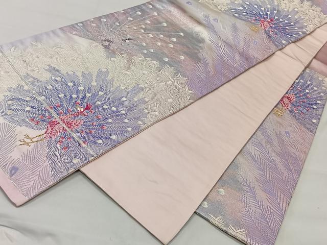 平和屋着物◎六通柄袋帯 唐織 孔雀文 金銀糸 正絹 逸品 CAAT8742kb