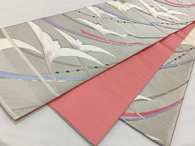 平和屋着物◎六通柄袋帯 唐織 飛鶴文 九百錦 プラチナ箔 正絹 逸品 CAAT8746kb