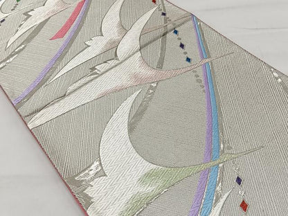 平和屋着物◎六通柄袋帯 唐織 飛鶴文 九百錦 プラチナ箔 正絹 逸品 CAAT8746kb