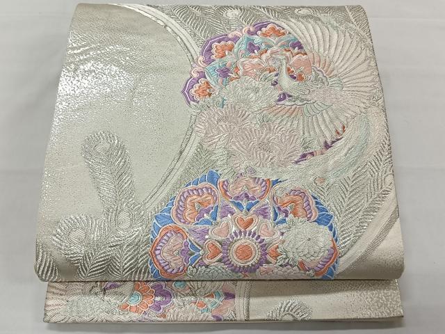 平和屋着物◎六通柄袋帯 唐織 流水孔雀華紋 銀糸 正絹 逸品 CAAT8749kb
