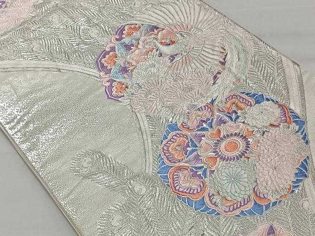 平和屋着物◎六通柄袋帯 唐織 流水孔雀華紋 銀糸 正絹 逸品 CAAT8749kb