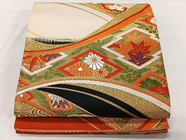 平和屋着物◎六通柄袋帯 唐織 松皮菱花文 黒地 金糸 正絹 逸品 CAAT8750kb