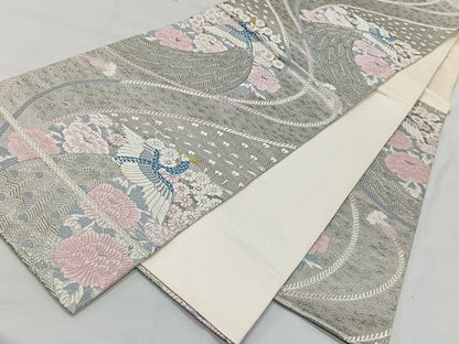 平和屋着物◎六通柄袋帯 唐織 華鳥遊生紋 金銀糸 プラチナ箔 正絹 逸品 CAAT8751kb