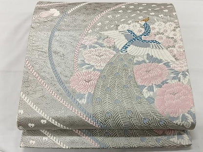 平和屋着物◎六通柄袋帯 唐織 華鳥遊生紋 金銀糸 プラチナ箔 正絹 逸品 CAAT8751kb