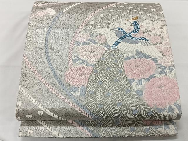 平和屋着物◎六通柄袋帯 唐織 華鳥遊生紋 金銀糸 プラチナ箔 正絹 逸品 CAAT8751kb