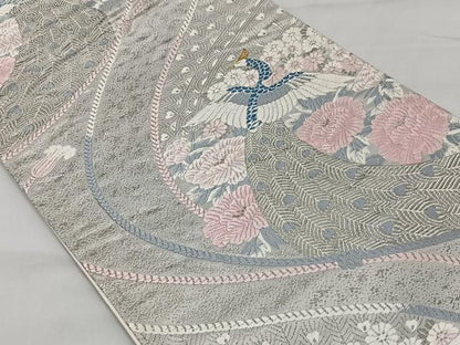 平和屋着物◎六通柄袋帯 唐織 華鳥遊生紋 金銀糸 プラチナ箔 正絹 逸品 CAAT8751kb