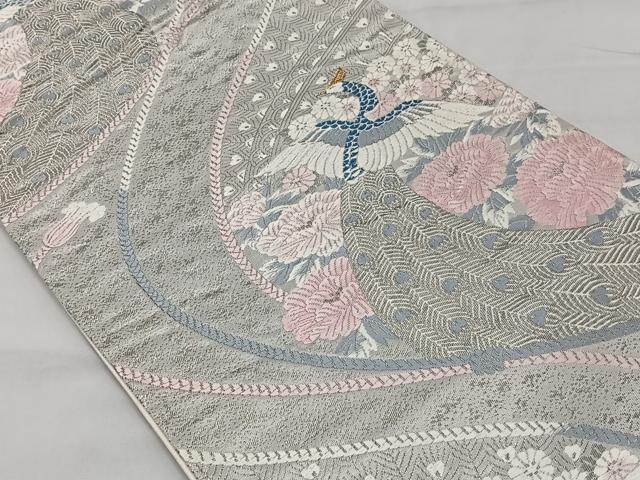 平和屋着物◎六通柄袋帯 唐織 華鳥遊生紋 金銀糸 プラチナ箔 正絹 逸品 CAAT8751kb