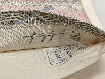 平和屋着物◎六通柄袋帯 唐織 華鳥遊生紋 金銀糸 プラチナ箔 正絹 逸品 CAAT8751kb