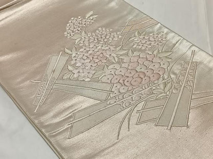 平和屋着物◎太鼓柄袋帯 総刺繍 紫陽花 銀糸 正絹 逸品 CAAT8759kb