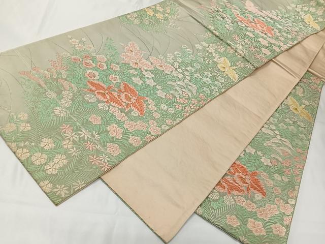 平和屋着物◎六通柄袋帯 唐織 カトレア 金糸 正絹 逸品 CAAT8761kb