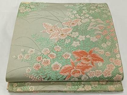平和屋着物◎六通柄袋帯 唐織 カトレア 金糸 正絹 逸品 CAAT8761kb