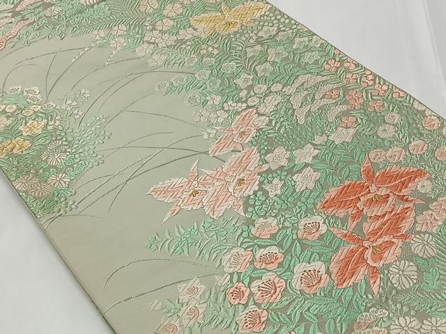 平和屋着物◎六通柄袋帯 唐織 カトレア 金糸 正絹 逸品 CAAT8761kb