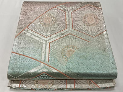 平和屋着物◎六通柄袋帯 亀甲花文 銀糸 正絹 逸品 CAAT8763kb
