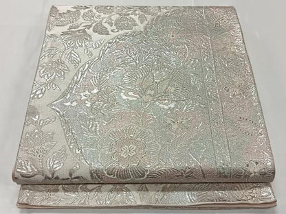 平和屋着物◎六通柄袋帯 更紗花文 銀糸 正絹 逸品 CAAT8777kb
