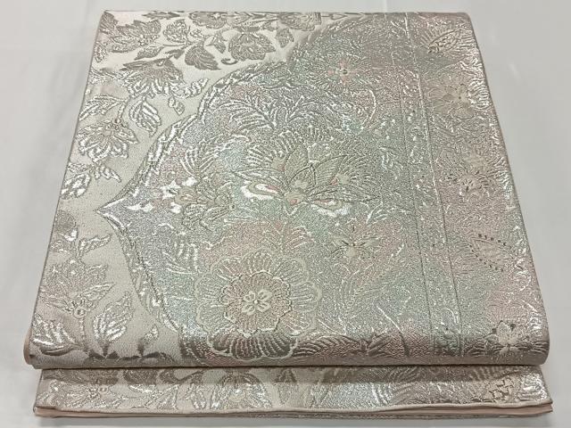 平和屋着物◎六通柄袋帯 更紗花文 銀糸 正絹 逸品 CAAT8777kb