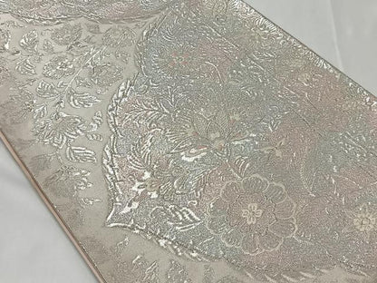 平和屋着物◎六通柄袋帯 更紗花文 銀糸 正絹 逸品 CAAT8777kb