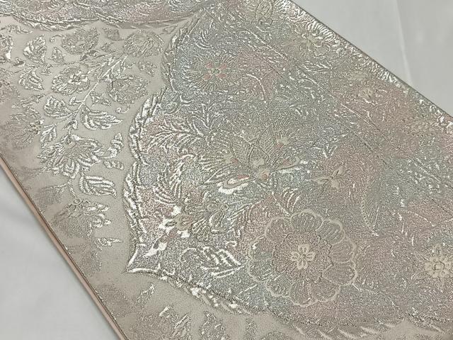 平和屋着物◎六通柄袋帯 更紗花文 銀糸 正絹 逸品 CAAT8777kb