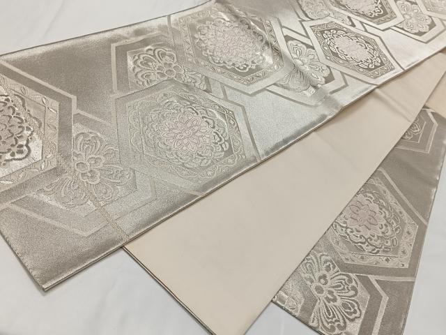 平和屋着物◎六通柄袋帯 唐織 亀甲華文 銀糸 正絹 逸品 CAAT8780kb