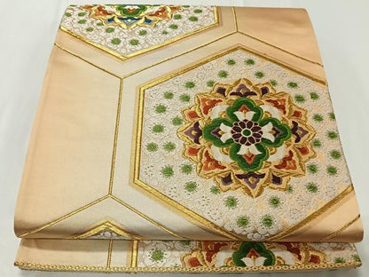 平和屋着物◎六通柄袋帯 唐織 亀甲花文 金糸 正絹 逸品 CAAT8781kb