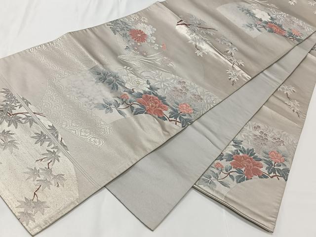 平和屋着物◎六通柄袋帯 地紙草花文 金銀糸 正絹 逸品 CAAT8786kb