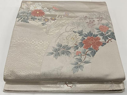 平和屋着物◎六通柄袋帯 地紙草花文 金銀糸 正絹 逸品 CAAT8786kb