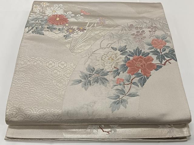 平和屋着物◎六通柄袋帯 地紙草花文 金銀糸 正絹 逸品 CAAT8786kb