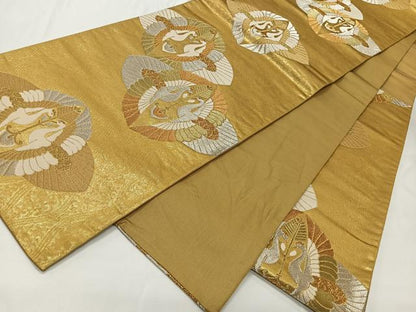 平和屋着物◎六通柄袋帯 向かい鶴文 金銀糸 引箔 正絹 逸品 CAAT8789kb