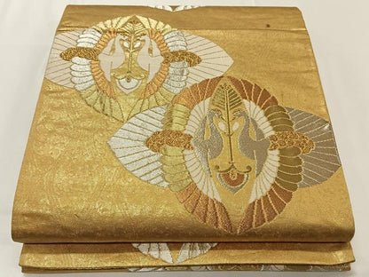 平和屋着物◎六通柄袋帯 向かい鶴文 金銀糸 引箔 正絹 逸品 CAAT8789kb